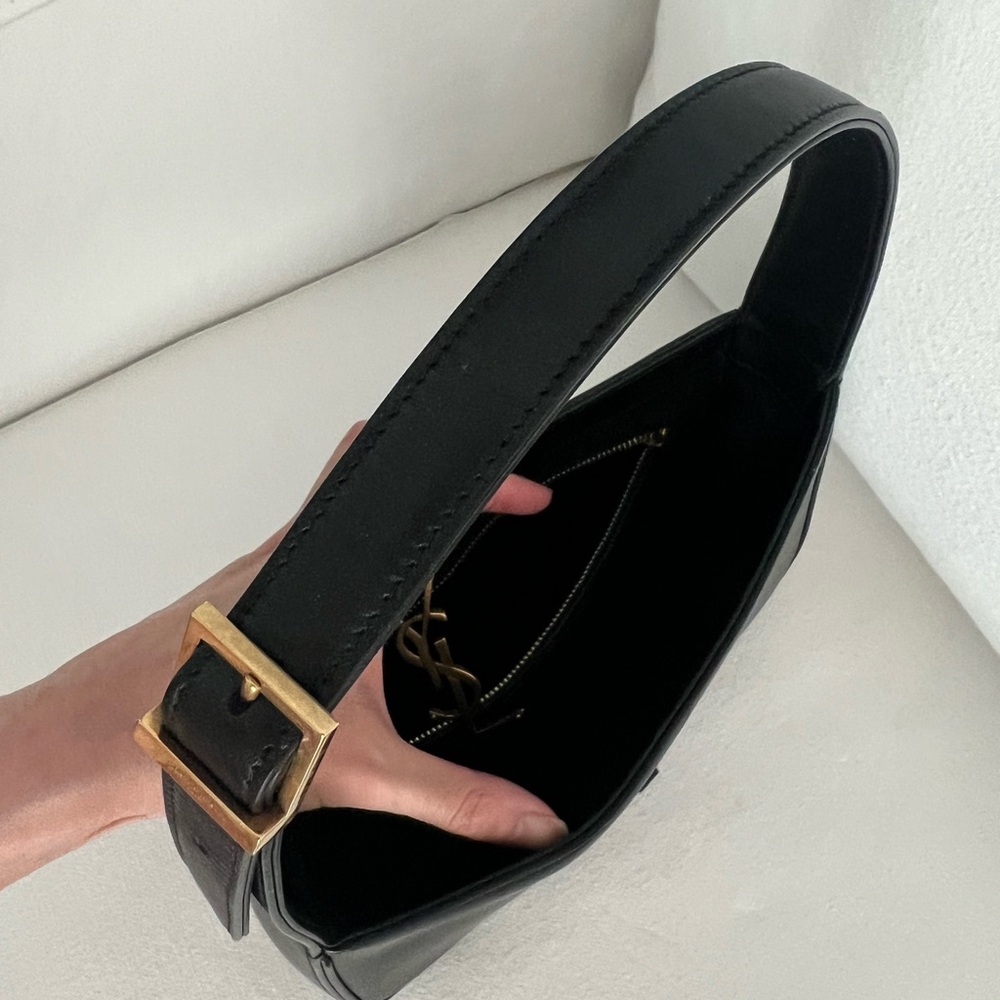 Saint Laurent Black Shoulder Bag with Gold YSL Emblem - Picture 4 of 6